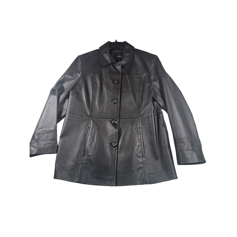 East 5th Womens Black Genuine Nappa Leather Jacket Coat Button Front Size Large